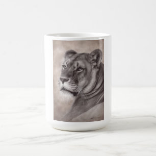 Met de hand getekende leeuwinnenkunst koffiemok