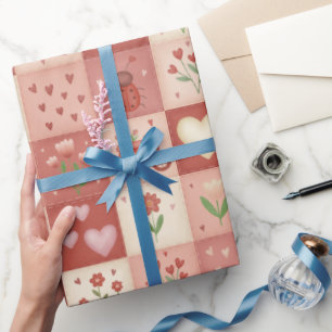 Met de Hand Getekende Love Patchwork - Inpakpapier