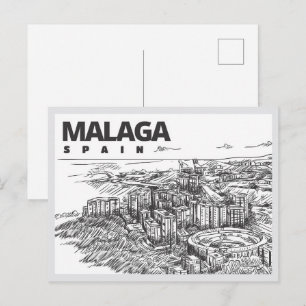 Met de hand getekende Malaga Spanje Landmark Briefkaart