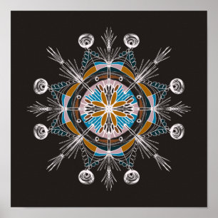 Met de Hand Getekende Mandala Doodle Kunst Kleurri Poster