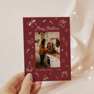 Met de Hand Getekende Merry Christmas Pret Foto Folie Feestdagenkaart