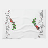 Met de hand getekende Merry KerstRobin met Holly Theedoek (Horizontaal)