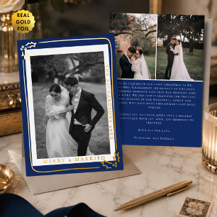 Met de hand getekende Merry & Married Navy 3 Foto Folie Feestdagenkaart