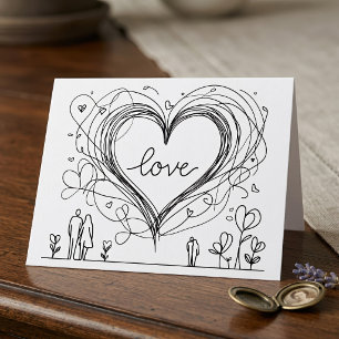 Met de Hand Getekende Minimalistische Liefdeshart  Bedankkaart