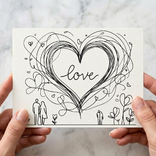 Met de Hand Getekende Minimalistische Liefdeshart Briefkaart