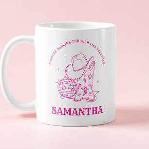 Met de hand getekende moderne roze western beste v koffiemok