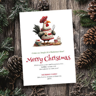 Met de hand getekende ondeugende kippen kerstkaart