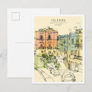 Met de hand getekende Palermosch Italië scène orië Briefkaart