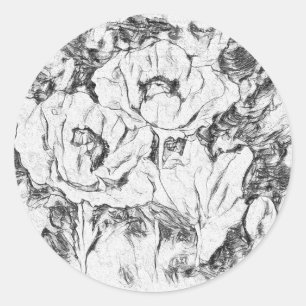 Met de hand getekende papavers bloemen bloemen ronde sticker