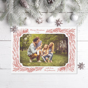 Met de hand getekende Pine Lijst Kerstmis-fotofees Feestdagenkaart