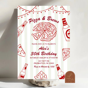 Met de hand getekende Pizza en Brouwsels Verjaarda Kaart