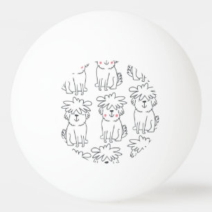Met de hand getekende pluizige honden:  patroon. pingpongballen