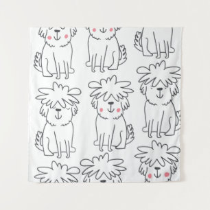 Met de hand getekende pluizige honden:  patroon. wandkleed