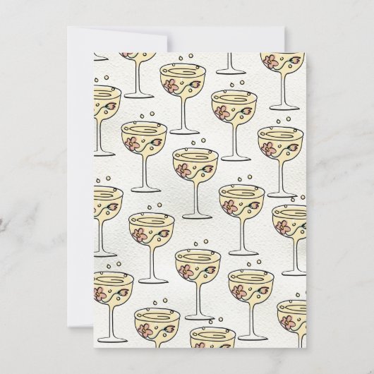 Met de hand getekende Presecco en Bloemblaadjes Ba Kaart (Achterkant)