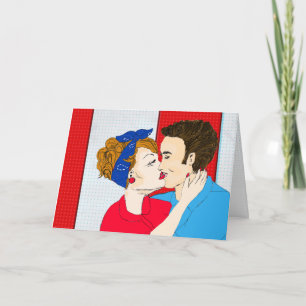 Met de hand getekende Retro Art Couple's Love you, Kaart