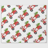 Met de hand getekende retro kerstscooter cadeaupapier (Vlak)