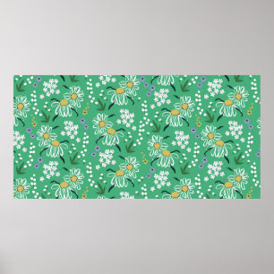 met de hand getekende retro schattige bloemen en poster