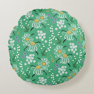  met de hand getekende retro schattige bloemen en  rond kussen