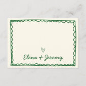 Met de Hand Getekende Retro Schets Groene Trouwdet Informatiekaartje (Achterkant)