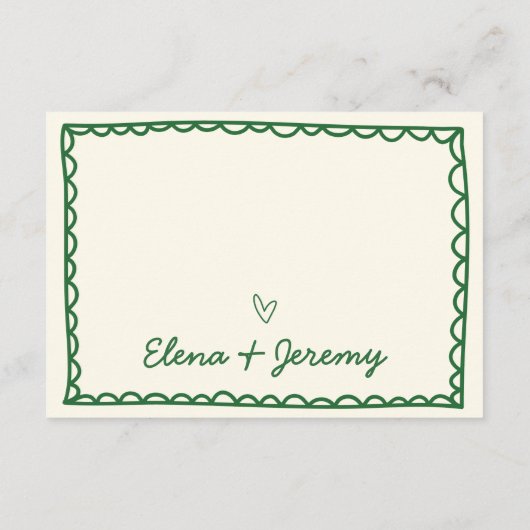 Met de Hand Getekende Retro Schets Groene Trouwdet Informatiekaartje (Achterkant)