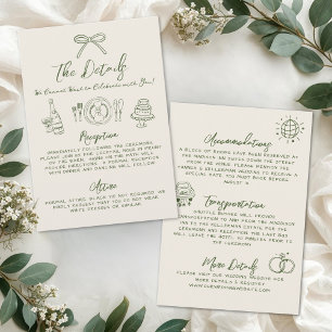 Met de Hand Getekende Retro Trouwdetails Informatiekaartje