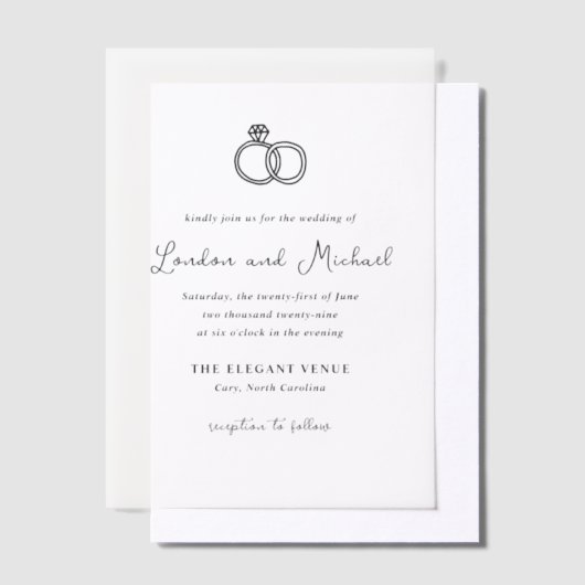 Met de Hand Getekende Ringen Doodle Moderne Trouw Vellum Uitnodigingen (Offset)