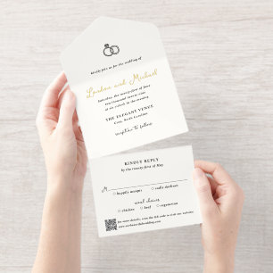 Met de Hand Getekende Ringen Doodle QR Code Modern All In One Uitnodiging
