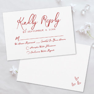Met de Hand Getekende Rode Whimsical Huwelijk RSVP Kaartje