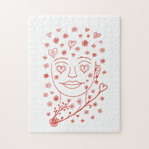 Met de hand getekende romantische lijnkunst gezich legpuzzel