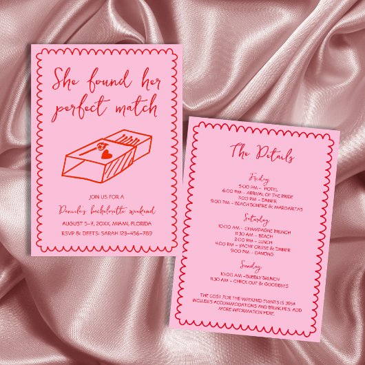 Met de Hand Getekende Roze Bachelorette Weekend Pe Kaart