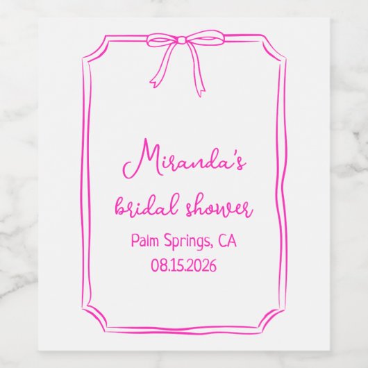 Met de hand getekende roze bruidsdouche uitnodigin wijn etiket (Enkel label)