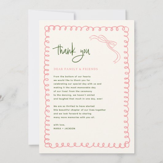 Met de Hand Getekende Roze en Groene Trouwfoto Bedankkaart (Achterkant)