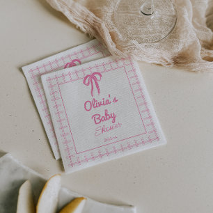 Met de Hand Getekende Roze Gingham Strik Baby Meis Servet