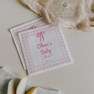 Met de Hand Getekende Roze Gingham Strik Baby Meis Servet