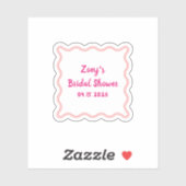 Met de hand getekende roze golvende rand bruidsdou sticker (Vel)