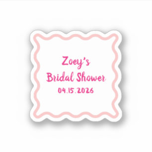 Met de hand getekende roze golvende rand bruidsdou sticker