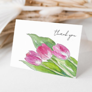 Met de hand getekende roze lente tulp schets bedankkaart