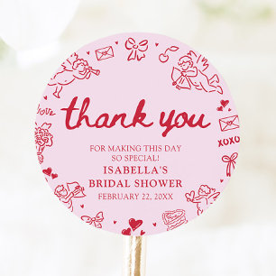 Met de Hand Getekende Roze Rode Harten Valentijn B Ronde Sticker