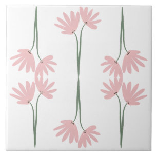 Met de Hand Getekende Roze Wilde Bloemen Wit Tegeltje