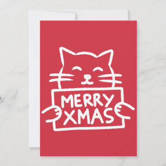 Met de Hand Getekende Schattige Kerstkat Feestdagenkaart