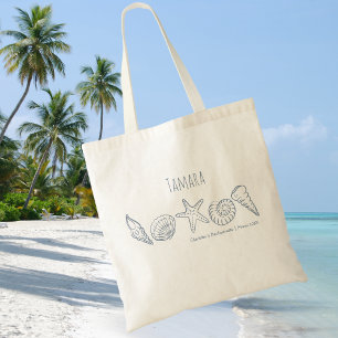 Met de Hand Getekende Schelpen en Zeesterren Meisj Tote Bag