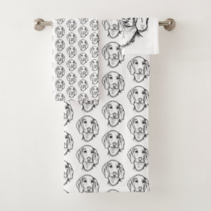 met de hand getekende schets zwarte witte puppy bad handdoek