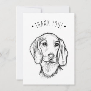 met de hand getekende schets zwarte witte puppy bedankkaart