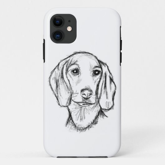 met de hand getekende schets zwarte witte puppy Case-Mate iPhone case (Achterkant)