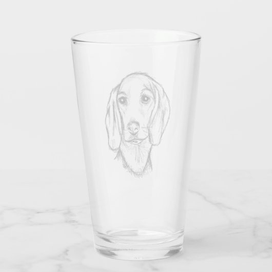 met de hand getekende schets zwarte witte puppy glas (Achterkant)