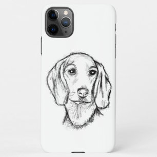 met de hand getekende schets zwarte witte puppy iPhone 11Pro max hoesje