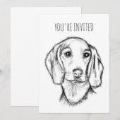 met de hand getekende schets zwarte witte puppy kaart (Voorkant / Achterkant)