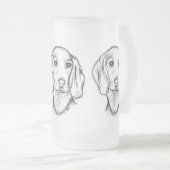 met de hand getekende schets zwarte witte puppy matglas bierpul (Voorkant rechts)