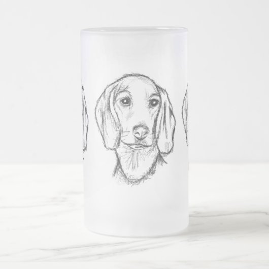 met de hand getekende schets zwarte witte puppy matglas bierpul (Center)