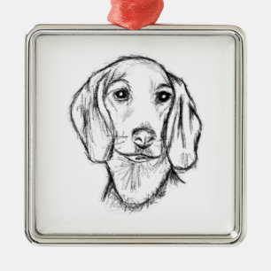 met de hand getekende schets zwarte witte puppy metalen ornament